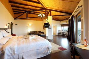 1 dormitorio con 1 cama grande y sala de estar en Seven Generations Winery Hotel en Mechka