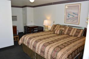 ein Schlafzimmer mit einem großen Bett und einem Schreibtisch in der Unterkunft Budget Inn of Brownfield in Brownfield