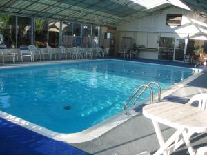 a large swimming pool with chairs and a table at Endless Dunes, A Modern Motel in Eastham
