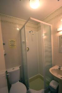 a bathroom with a shower and a toilet and a sink at Boltonia in Blackpool