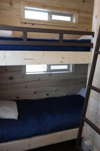 1 Schlafzimmer mit 2 Etagenbetten und einer Leiter in der Unterkunft Pio Pico Camping Resort Cottage 1 in Jamul