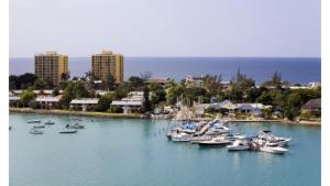 een groep boten is aangemeerd in een haven bij Beryls Montego Bay in Montego Bay