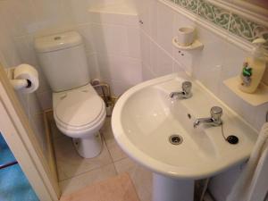 a bathroom with a white toilet and a sink at Westgrange House Bed & Breakfast in Canterbury