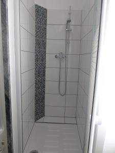 a shower with a glass door in a bathroom at Apartment Lemos in Faro