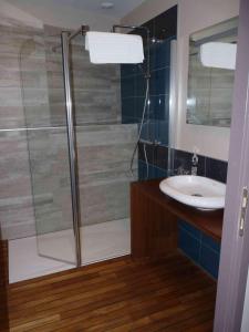 a bathroom with a shower and a sink at Hôtel des Rochers in Perros-Guirec