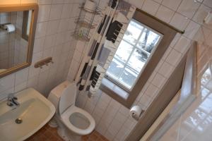 bagno con servizi igienici, lavandino e finestra di Vekve Hyttetun a Oppdal