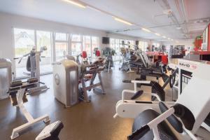 a gym with treadmills and machines in a room at Hotel Arcade in Sins
