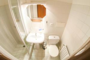 a small bathroom with a toilet and a sink at Hotel Vsacan in Vsetín