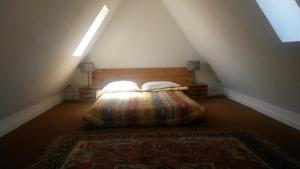 a bedroom with a bed in a attic at Gîte "Le cosy" in Turckheim