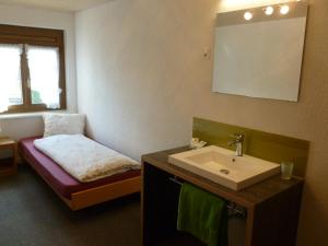 baño con lavabo y cama en Hotel Restaurant Schiff, en Möhlin
