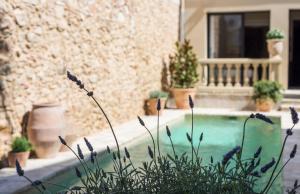 a house with a swimming pool in a yard with flowers at Hotel Casa Peya - Adults Only in Palafrugell