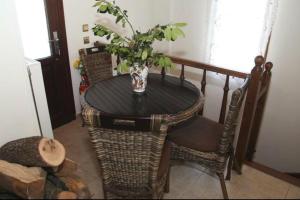 a table and chairs with a vase with a plant on it at Guesthouse Xenioti in Tsagarada