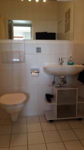 Un baño blanco con lavabo e inodoro. en Appartementhaus im Himmelreich, en Lam 26 fotos más