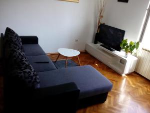 uma sala de estar com um sofá e uma televisão em Apartment Garson em Zagreb