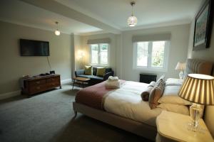 リンマスにあるThe Bonnicott Hotel Lynmouthのベッドルーム1室(ベッド1台、ソファ、椅子付)