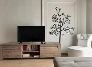 ナポリにあるCasa Anteaのリビングルーム(木製キャビネット内の薄型テレビ付)