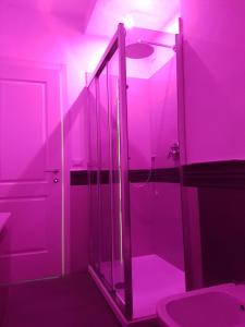 un bagno rosa con doccia e servizi igienici di Mary's Penthouse a Lido di Ostia Altre 30 foto