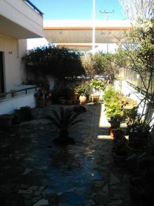 a courtyard with potted plants in a building at Aparthotel Iliahtides in Amarynthos