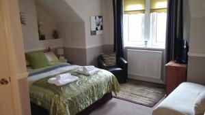 カーライルにあるWarwick Lodgeのベッドルーム1室(ベッド1台、椅子、窓付)