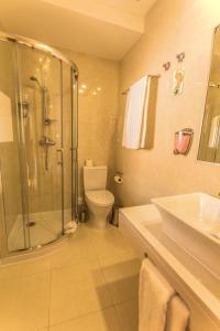 a bathroom with a shower and a toilet and a sink at Sea Garden Peniche in Peniche