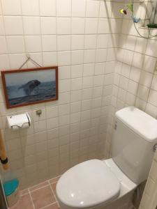 a bathroom with a toilet and a picture of a seal at Holiday Homes TSUBOYA 1st in Naha