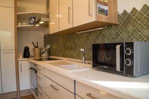 a kitchen counter with a microwave and a sink at Zum Ehranger Wald 2a in Trier