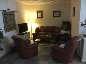 a living room with two couches and a tv at Hostal El Pinar in Ávila