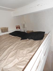 リヨンにあるStudio Vieux Lyonの白い大型ベッド(黒い枕付)