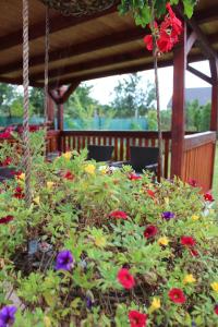 a flower garden in a gazebo with flowers at Private holiday house Vivendi in Liptovský Mikuláš