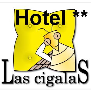 un cartone animato di una persona di fronte a un cartello dell'hotel di Hotel Las Cigalas a Villeneuve-lès-Béziers