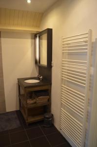 La salle de bains est pourvue d'un lavabo et d'un miroir. dans l'établissement The Barn, à Sleeuwijk