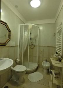 a bathroom with a shower and a toilet and a sink at Tucci's Roma Guest House in Rome +54 photos