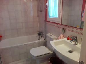 a bathroom with a white toilet and a sink at Precioso Piso junto a Plaza de España in Seville