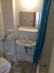 a bathroom with a sink and a mirror at Logies De Wandelaar in Westende-Bad