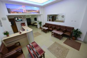 an overhead view of a waiting room with chairs and tables at Birol Hotel in Istanbul