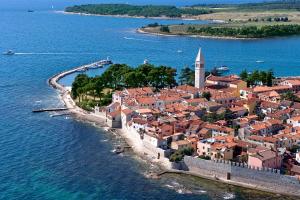 an aerial view of a small island in the water at Apartments Sorgo in Novigrad Istria