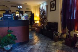 a lobby with a bar and a living room at Hotel Magnolia in Albenga