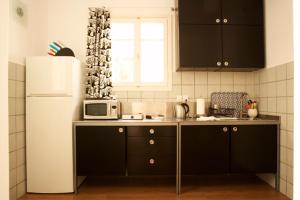 a kitchen with a white refrigerator and a microwave at Casa Aiora in Adamantas
