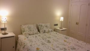 a bedroom with a bed and two lamps on two tables at APARTAMENTO Plaza de la Peregrina Pontevedra VUT-PO-03908 in Pontevedra