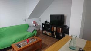 sala de estar con sofá verde y TV en Palmar Planta Baja 50 por ciento dscto, en Murcia