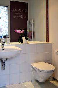 a bathroom with a toilet and a sink at Pension Altstadt Mönch in top Lage Preis inclusive 5 Prozent Bettensteuer und Frühstück in Stralsund