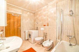 un bagno con wc, lavandino e doccia di Apartments Creska 629 a Rabac Altre 146 foto