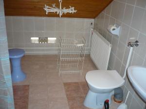 a bathroom with a toilet and a sink at Jankó Apartmanház in Zalakaros