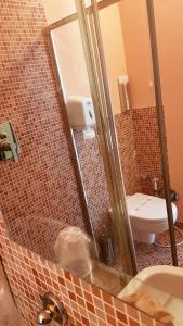 a bathroom with a shower with a toilet and a sink at Hotel Villa Sophia in Sanremo +40 photos