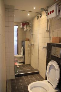 a bathroom with a toilet and a shower and a sink at Bed & Breakfast The 9 Streets in Amsterdam