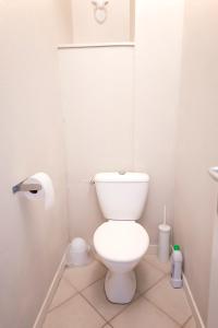 a white bathroom with a toilet and a roll of toilet paper at Ocean Apartment in Saint Malo