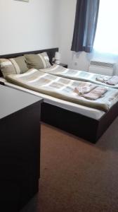 a large bed in a room with a black frame at Mountain Top Mina in Bansko +40 photos