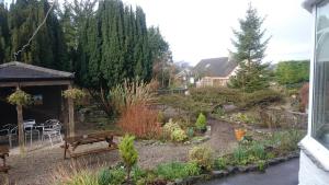 a garden with a wooden bench in a yard at The Silverdale Hotel in Silverdale