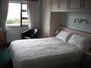 1 dormitorio con 1 cama, 1 silla y 1 ventana en Cnoc Breac B&B, en Cleggan
