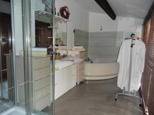 奧佩德的住宿－伊凡娜花園酒店，带浴缸、水槽和淋浴的浴室